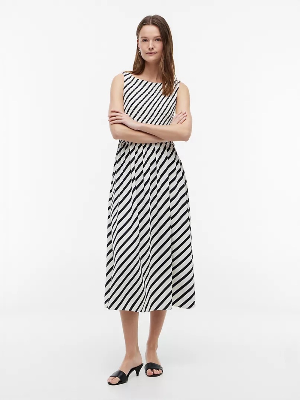 NWT Tommy Hilfiger Striped Shirred Crepe Midi Dress XL $129